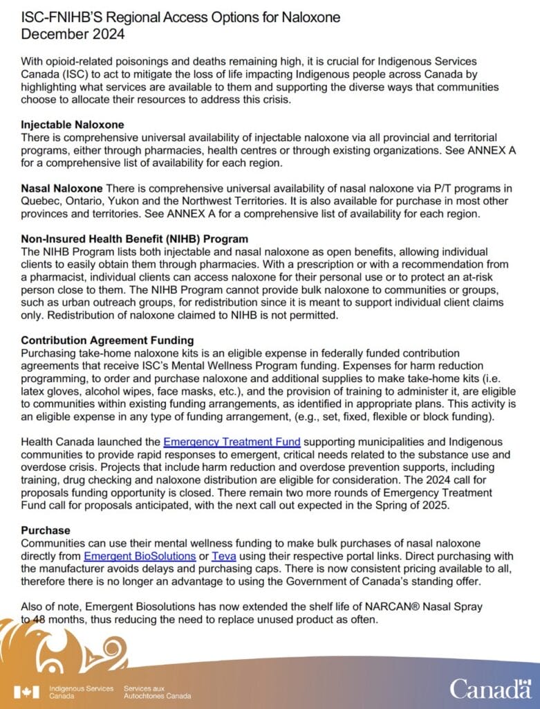 Naloxone Availability Dec 2024 ISC FNHIB First page